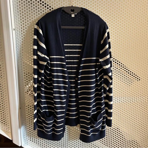 Gap Made With Silk Button Front Cardigan Size XL Blue/White Stripes GUC - Picture 2 of 8